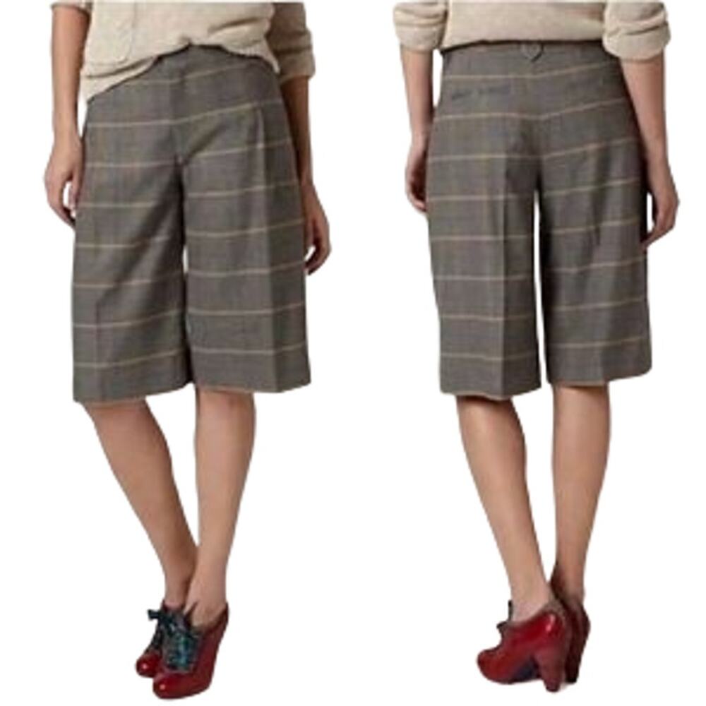 ANTHROPOLOGIE Cartonnier Wide Leg Graph Plaid Low Rise Culottes SZ 2